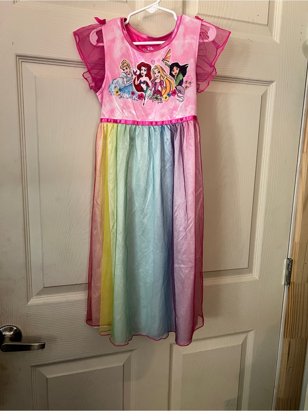 Disney Pink Rainbow Princess Dress with Sheer Sleeves SIZE 6 T